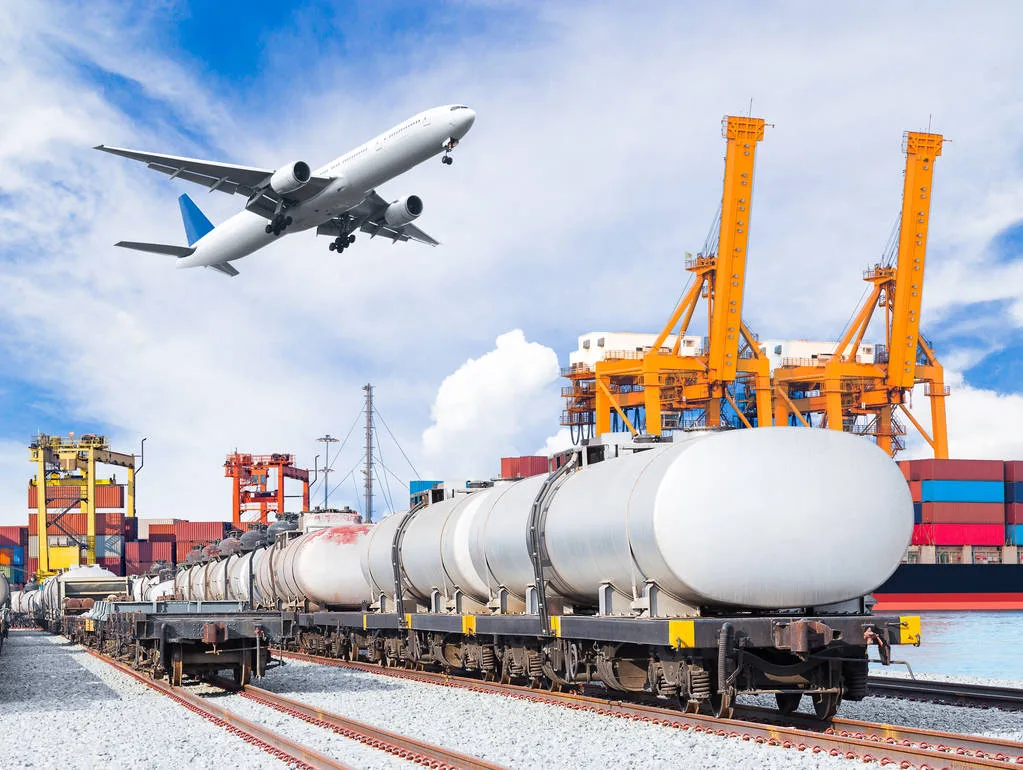 Freight train for oil and fuel transport and cargo plane and con